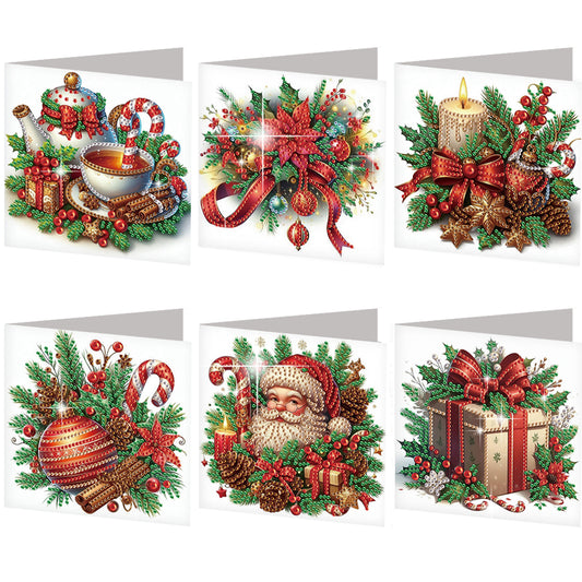 6PCS DIY Diamond Art Greeting Cards Xmas Atmosphere Congratulations Cards Gift