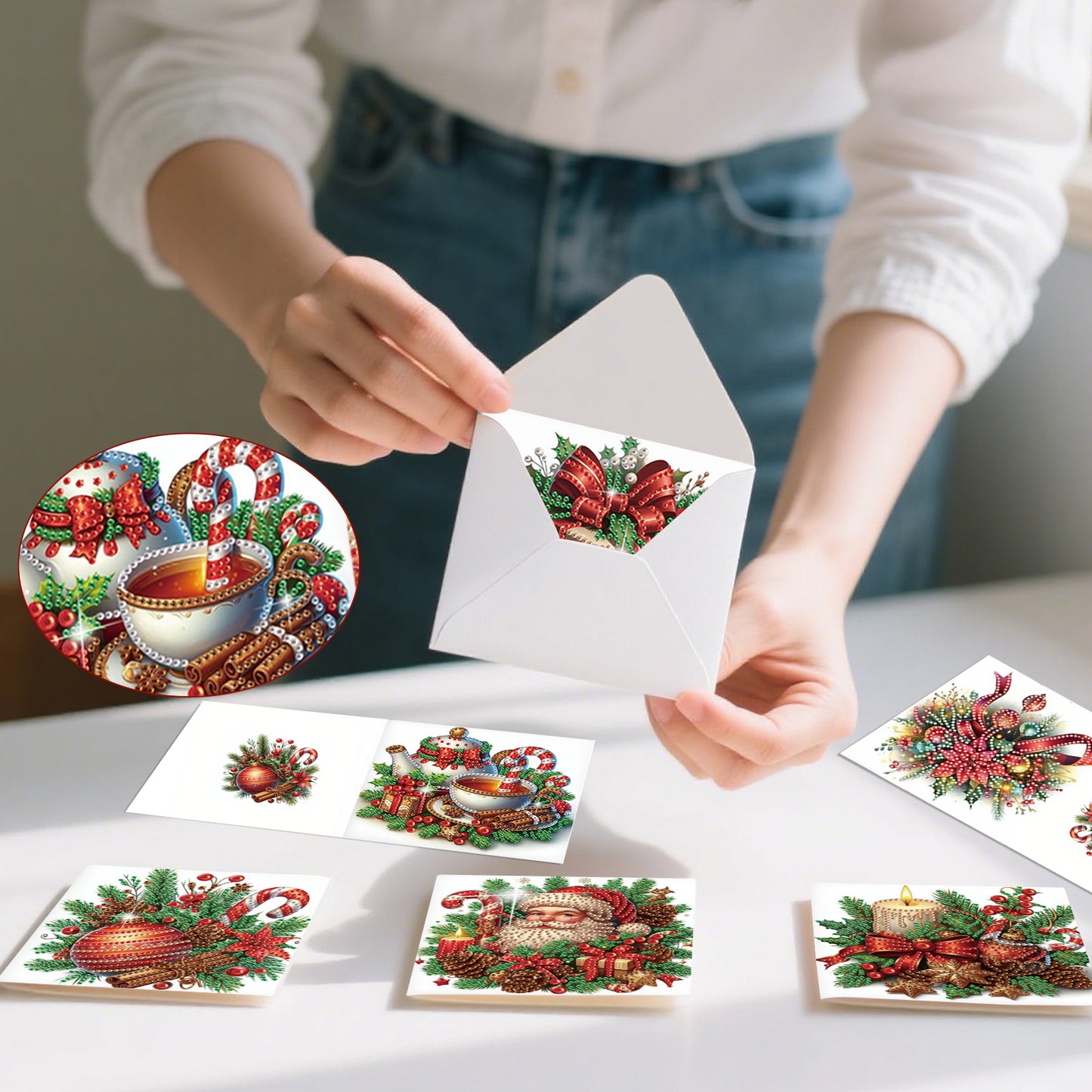 6PCS DIY Diamond Art Greeting Cards Xmas Atmosphere Congratulations Cards Gift