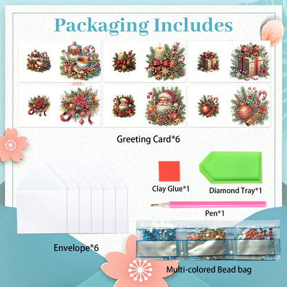 6PCS DIY Diamond Art Greeting Cards Xmas Atmosphere Congratulations Cards Gift
