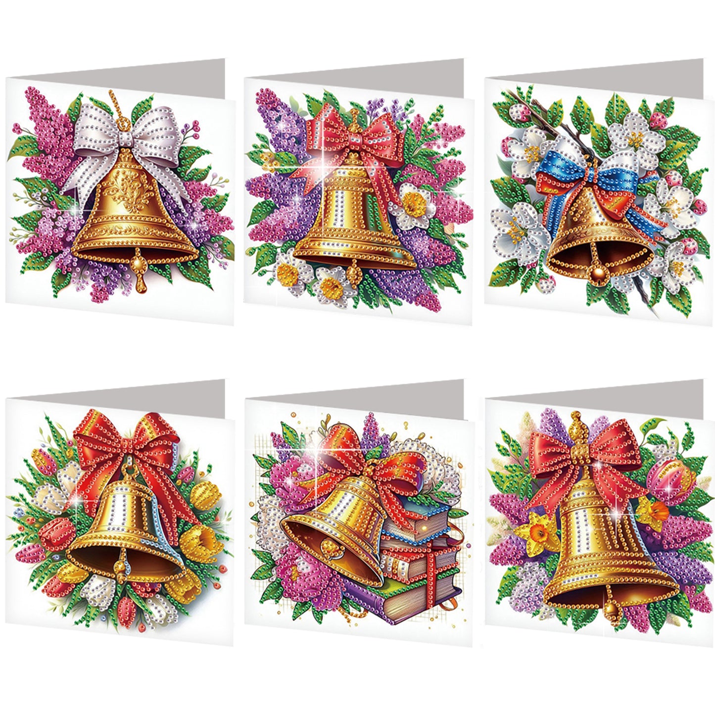 6PCS DIY Diamond Art Greeting Cards Christmas Bell Congratulations Cards Gift