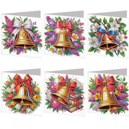 6PCS DIY Diamond Art Greeting Cards Christmas Bell Congratulations Cards Gift