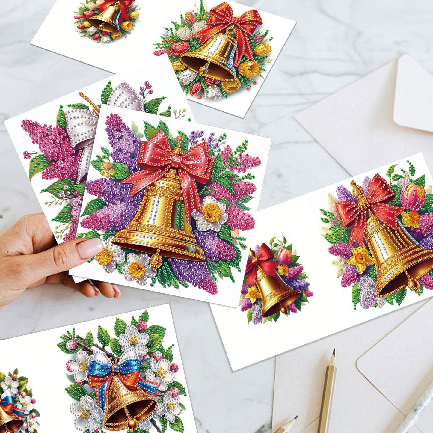 6PCS DIY Diamond Art Greeting Cards Christmas Bell Congratulations Cards Gift