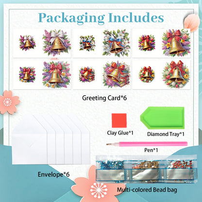 6PCS DIY Diamond Art Greeting Cards Christmas Bell Congratulations Cards Gift
