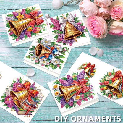 6PCS DIY Diamond Art Greeting Cards Christmas Bell Congratulations Cards Gift