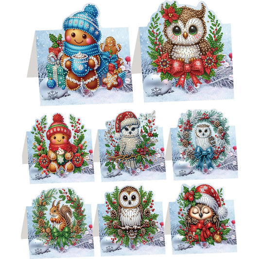 8PCS DIY Diamond Art Greeting Cards Xmas Congratulations Cards   Gifts (Owl)
