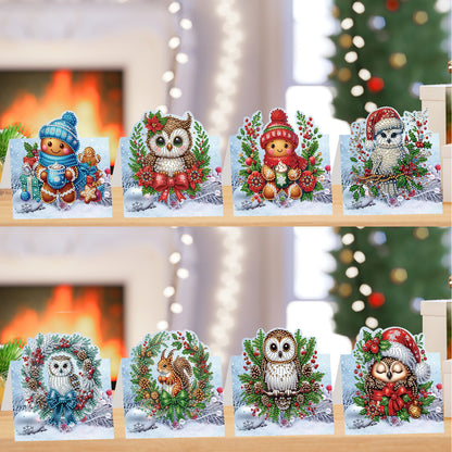 8PCS DIY Diamond Art Greeting Cards Xmas Congratulations Cards   Gifts (Owl)