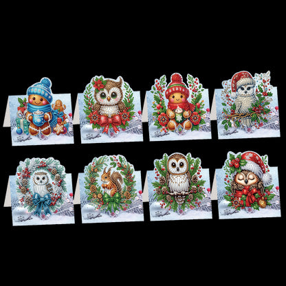 8PCS DIY Diamond Art Greeting Cards Xmas Congratulations Cards   Gifts (Owl)