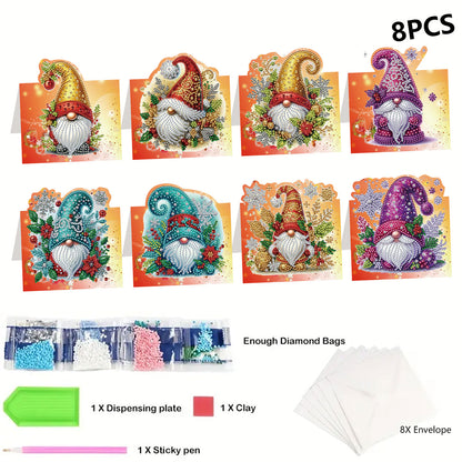 8PCS DIY Diamond Art Greeting Cards Xmas Congratulations Cards   Gifts (Gnome)