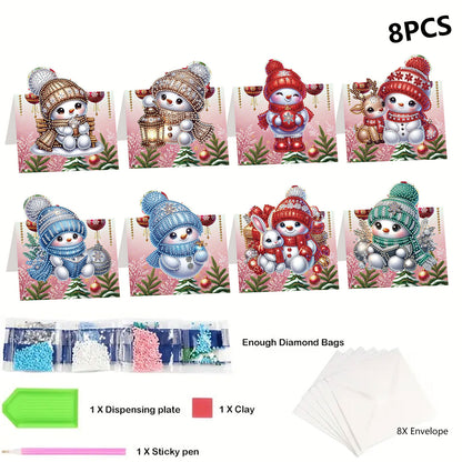 8PCS DIY Diamond Art Greeting Cards Xmas Congratulations Cards   Gifts (Snowman)