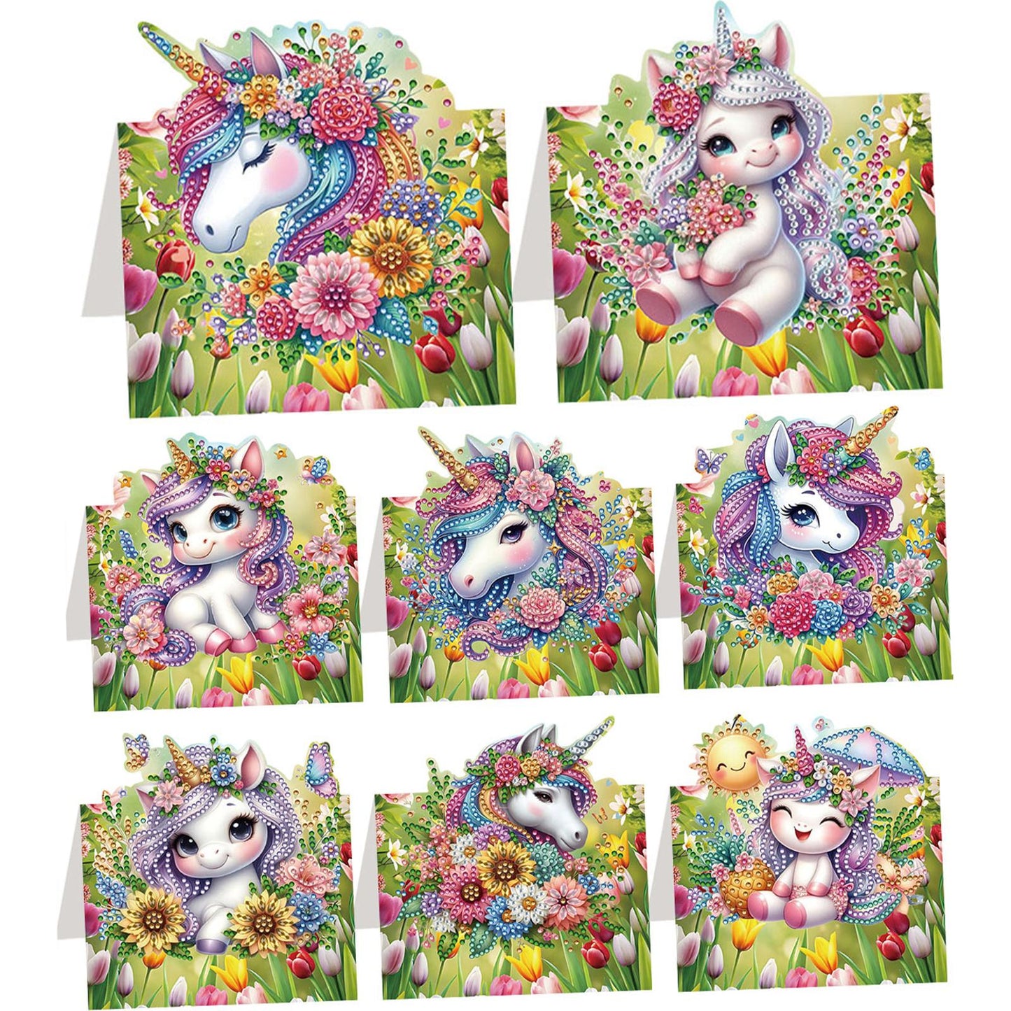 8PCS DIY Diamond Art Greeting Cards Xmas Congratulations Cards   Gifts (Flower)