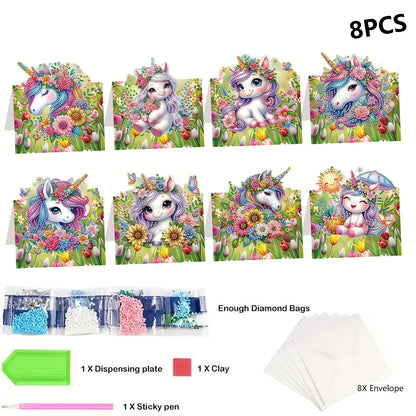 8PCS DIY Diamond Art Greeting Cards Xmas Congratulations Cards   Gifts (Flower)