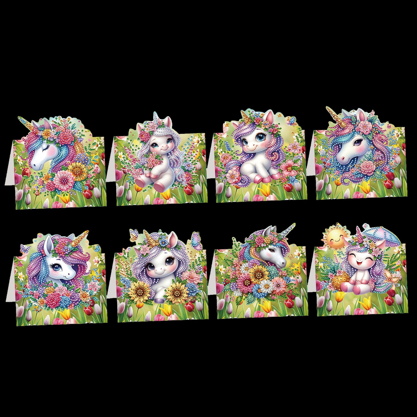 8PCS DIY Diamond Art Greeting Cards Xmas Congratulations Cards   Gifts (Flower)