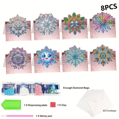 8PCS DIY Diamond Art Greeting Cards Congratulations Cards   Gifts (Snowflake)