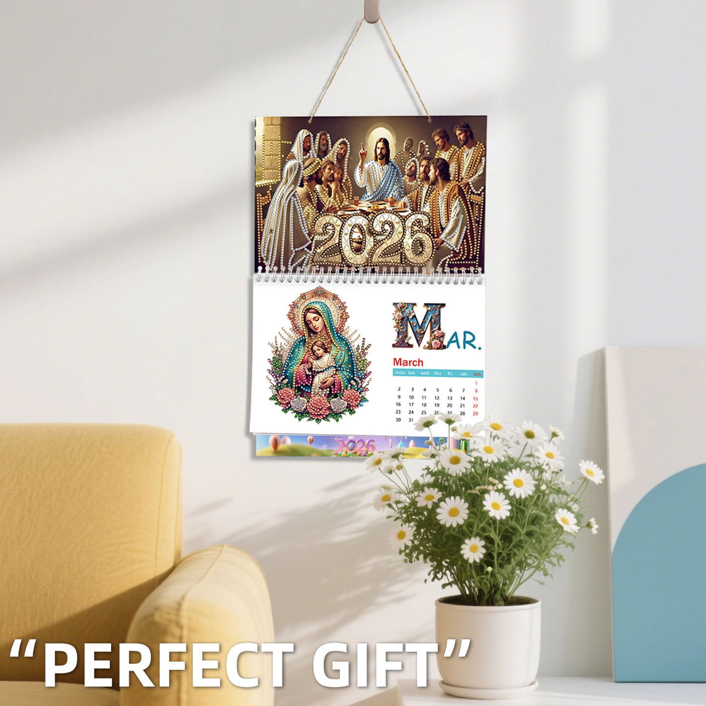 2026 Jesus DIY Diamond Dots Painting Kit Diamond Art Home Paper Desk Calendar