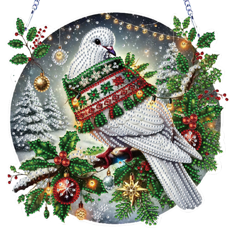 2D Flat DIY Hanging Diamond Art Kits Rhinestone Window Pendants (Christmas Dove)