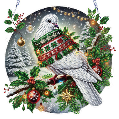 2D Flat DIY Hanging Diamond Art Kits Rhinestone Window Pendants (Christmas Dove)
