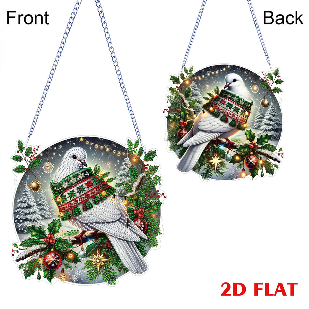 2D Flat DIY Hanging Diamond Art Kits Rhinestone Window Pendants (Christmas Dove)