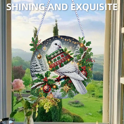 2D Flat DIY Hanging Diamond Art Kits Rhinestone Window Pendants (Christmas Dove)