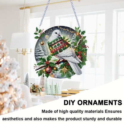 2D Flat DIY Hanging Diamond Art Kits Rhinestone Window Pendants (Christmas Dove)