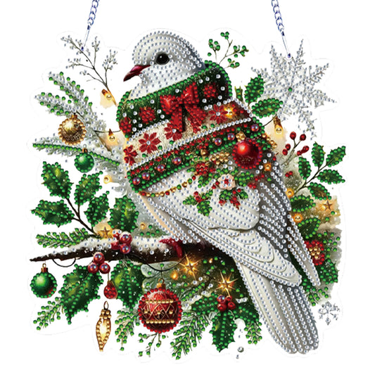 2D Flat DIY Hanging Diamond Art Kits Rhinestone Window Pendants (Christmas Dove)