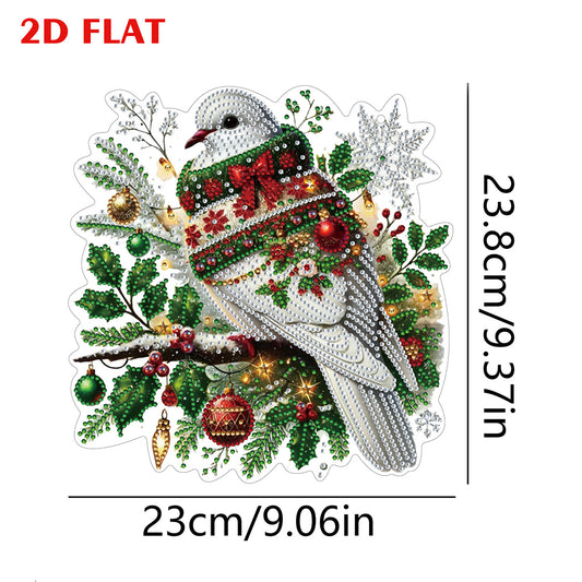 2D Flat DIY Hanging Diamond Art Kits Rhinestone Window Pendants (Christmas Dove)