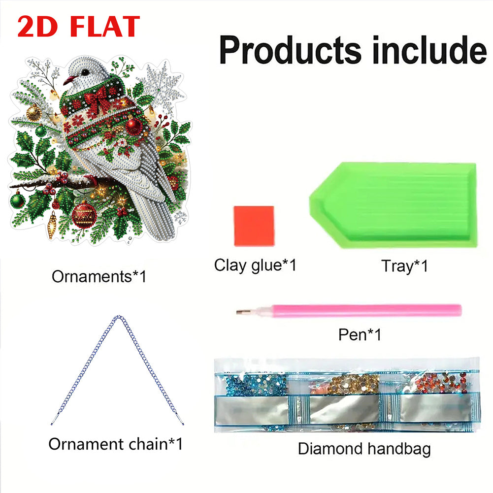 2D Flat DIY Hanging Diamond Art Kits Rhinestone Window Pendants (Christmas Dove)