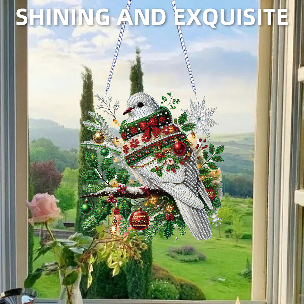 2D Flat DIY Hanging Diamond Art Kits Rhinestone Window Pendants (Christmas Dove)