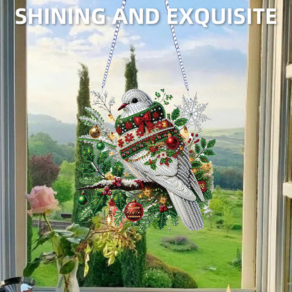 2D Flat DIY Hanging Diamond Art Kits Rhinestone Window Pendants (Christmas Dove)