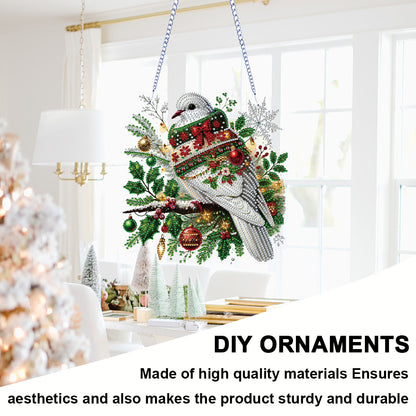 2D Flat DIY Hanging Diamond Art Kits Rhinestone Window Pendants (Christmas Dove)
