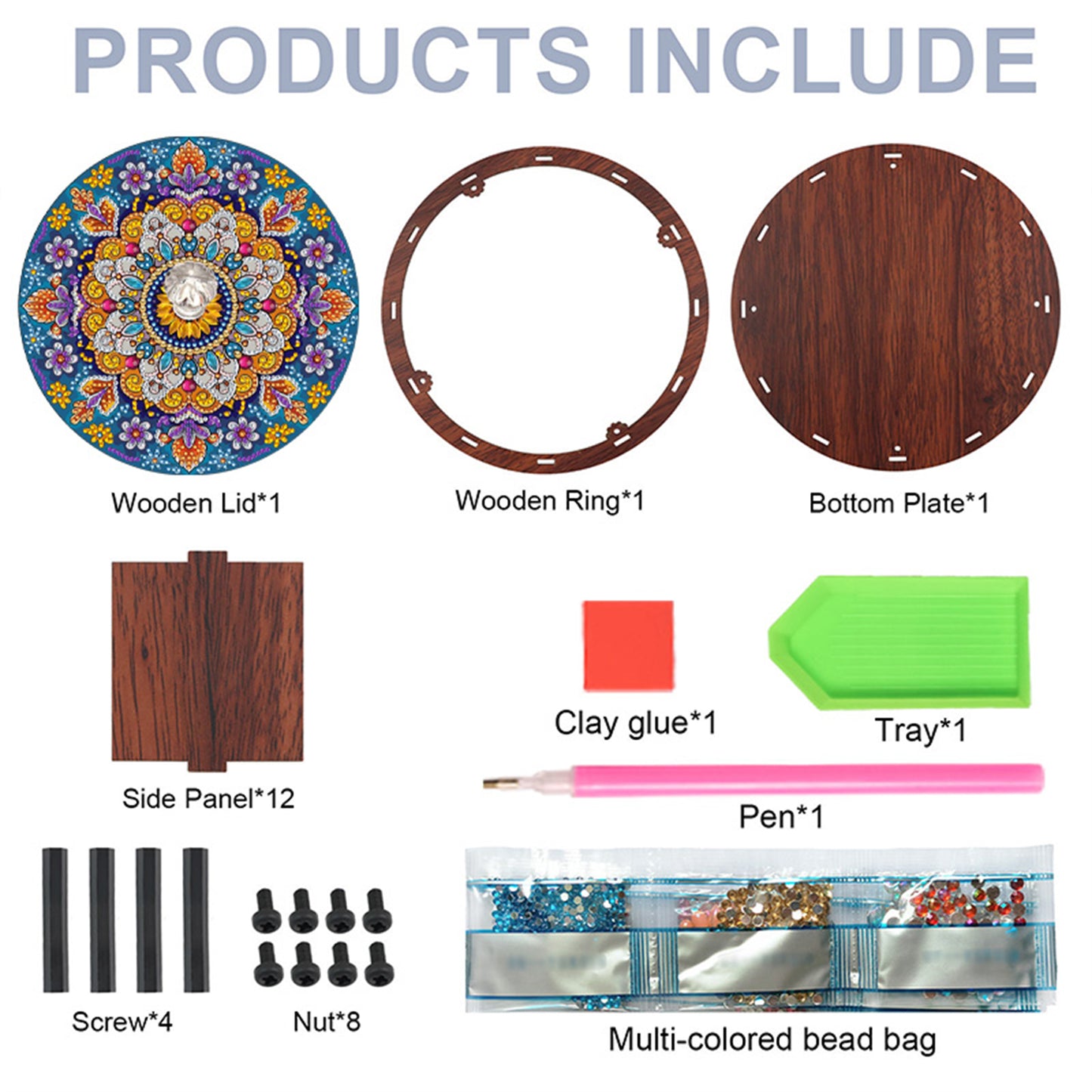 5D DIY Diamond Painting Handmade Wood Storage Box Crystal Storage Case (Mandala)