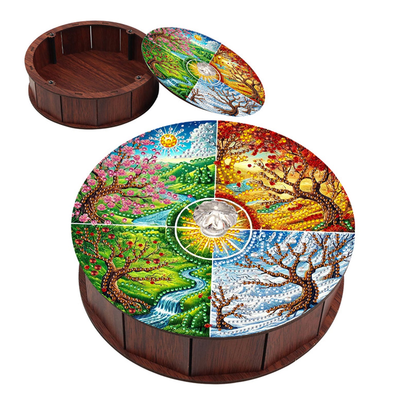 5D DIY Diamond Painting Handmade Storage Box Wood Storage Case (Four Seasons)