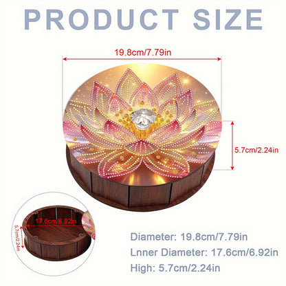 5D DIY Diamond Painting Handmade Wood Storage Box Crystal Storage Case (Lotus)