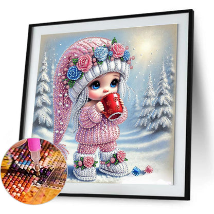 Little Girl In Snow Scene - Special Shaped Drill Diamond Painting 30*30CM