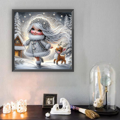 Little Girl In Snow Scene - Special Shaped Drill Diamond Painting 30*30CM