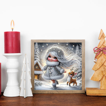 Little Girl In Snow Scene - Special Shaped Drill Diamond Painting 30*30CM