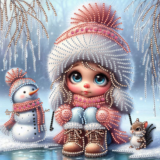 Little Girl In Snow Scene - Special Shaped Drill Diamond Painting 30*30CM