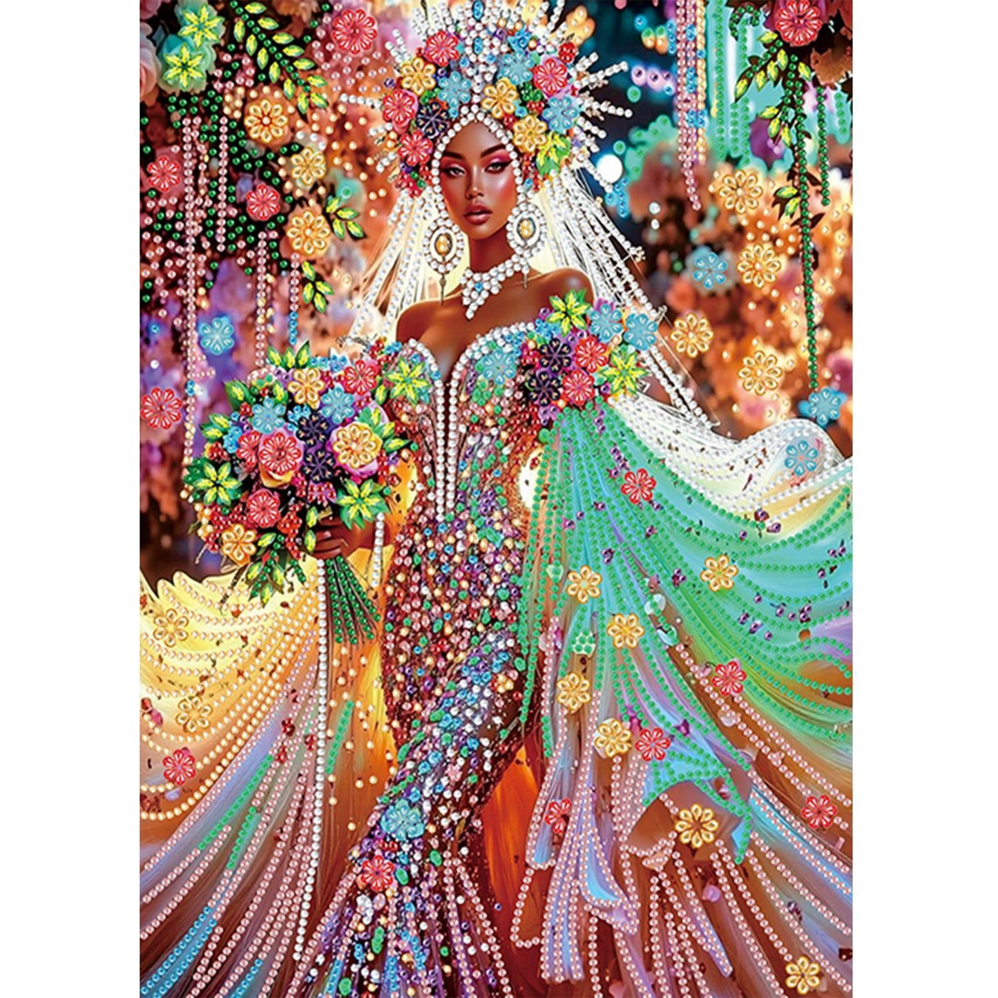 Flower Dress Beauty - Special Shaped Drill Diamond Painting 30*40CM