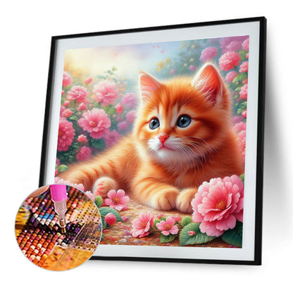 Cat And Flowers - Full Round Drill Diamond Painting 40*40CM