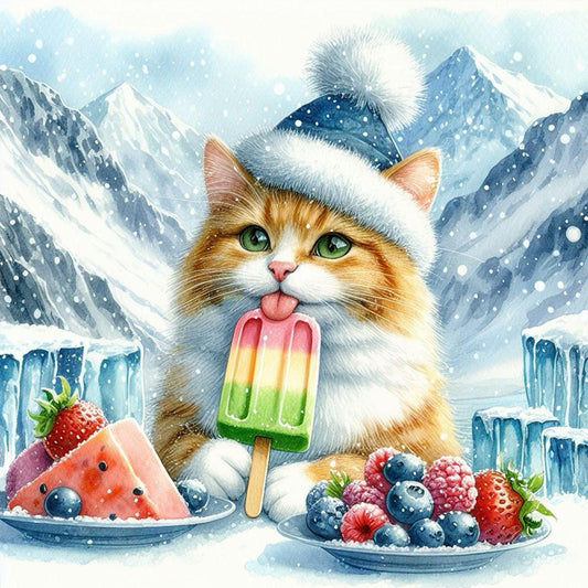 Cat And Ice Cream - Full Round Drill Diamond Painting 40*40CM