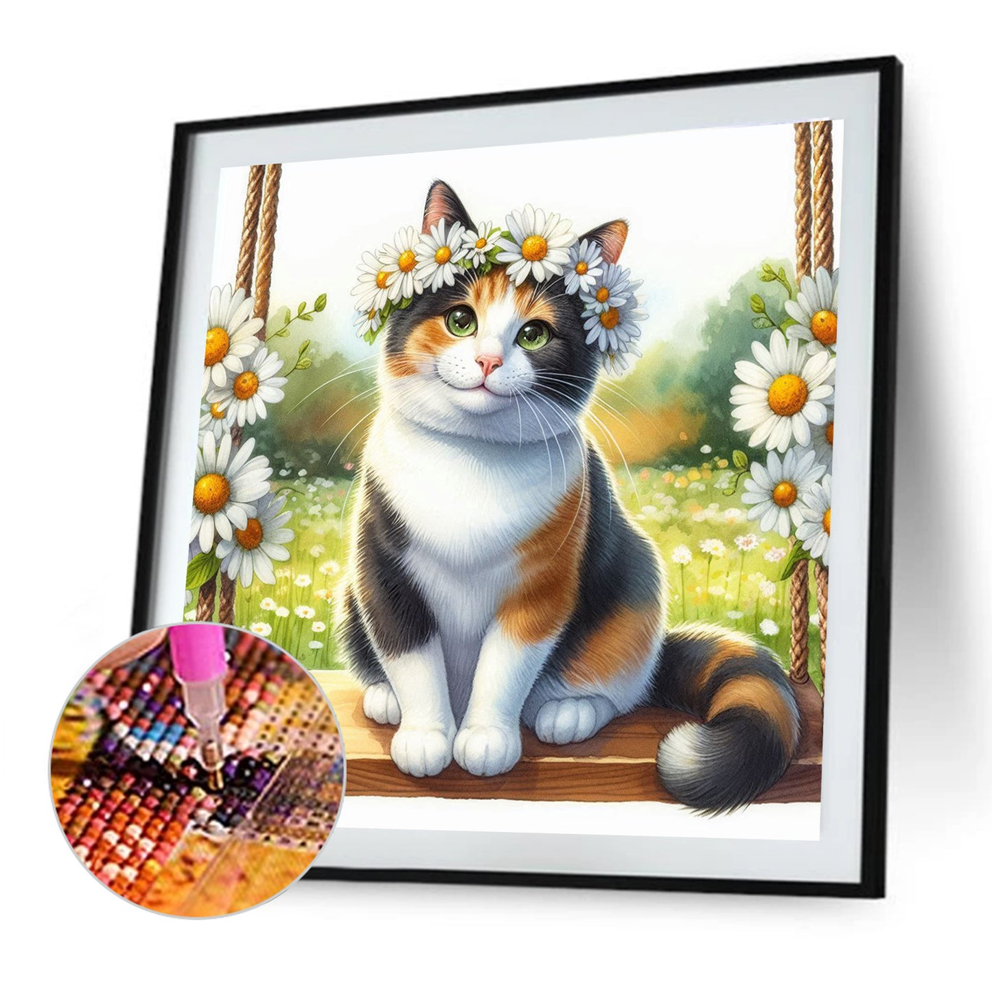 Cat And Daisy - Full Round Drill Diamond Painting 40*40CM