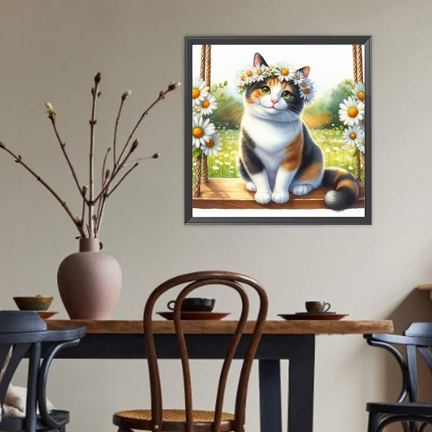 Cat And Daisy - Full Round Drill Diamond Painting 40*40CM