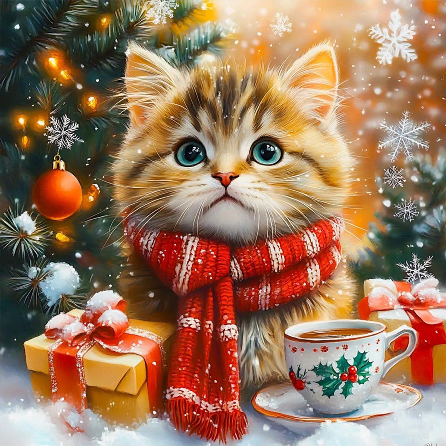Winter Cat - Full Round Drill Diamond Painting 40*40CM