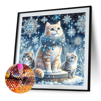 Snowflakes And Cat - Full Round Drill Diamond Painting 40*40CM
