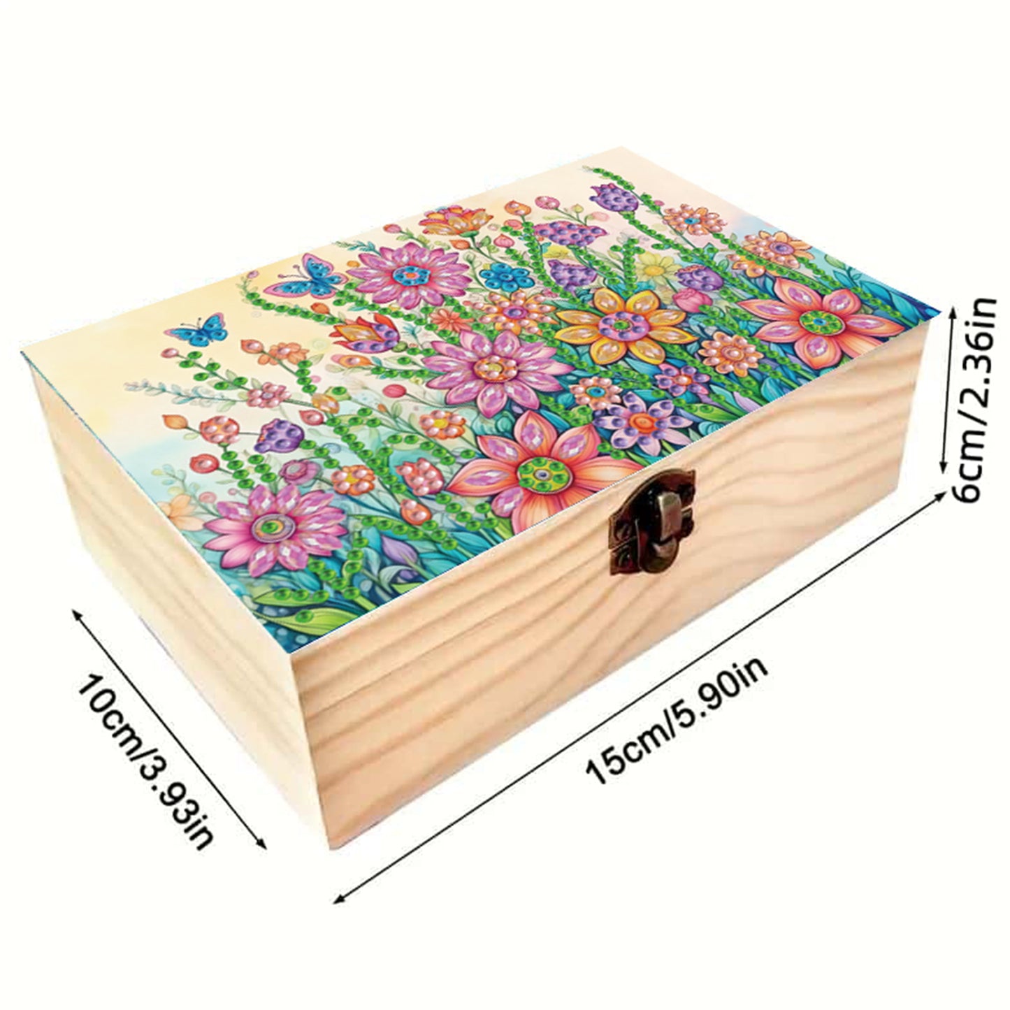 5D DIY Diamond Painting Handmade Wood Storage Box Crystal Storage Case (Flower)