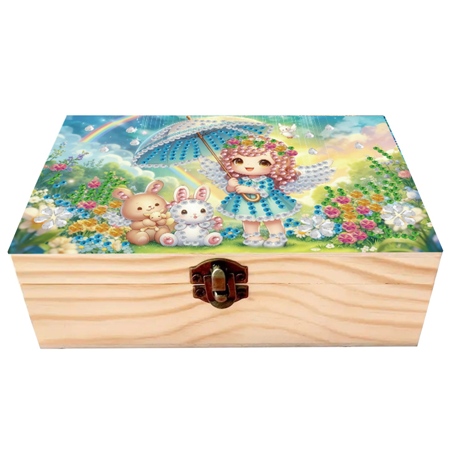 5D DIY Diamond Painting Handmade Wood Storage Box Crystal Storage Case (Rabbit)
