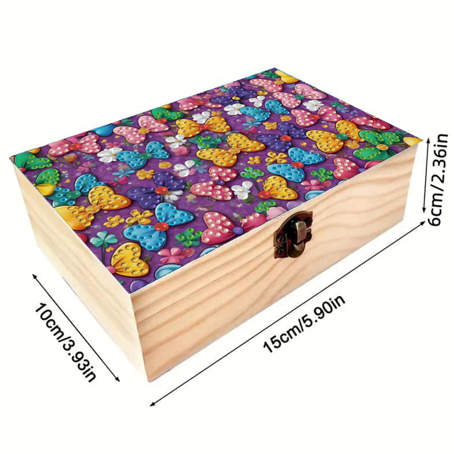 5D DIY Diamond Painting Handmade Wood Storage Box Crystal Storage Case (Bow)