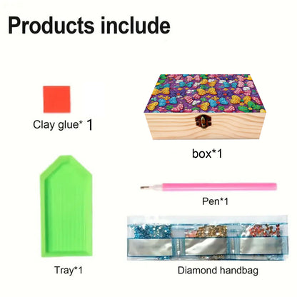 5D DIY Diamond Painting Handmade Wood Storage Box Crystal Storage Case (Bow)