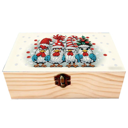 5D DIY Diamond Painting Handmade Wood Storage Box Crystal Storage Case (Chicken)