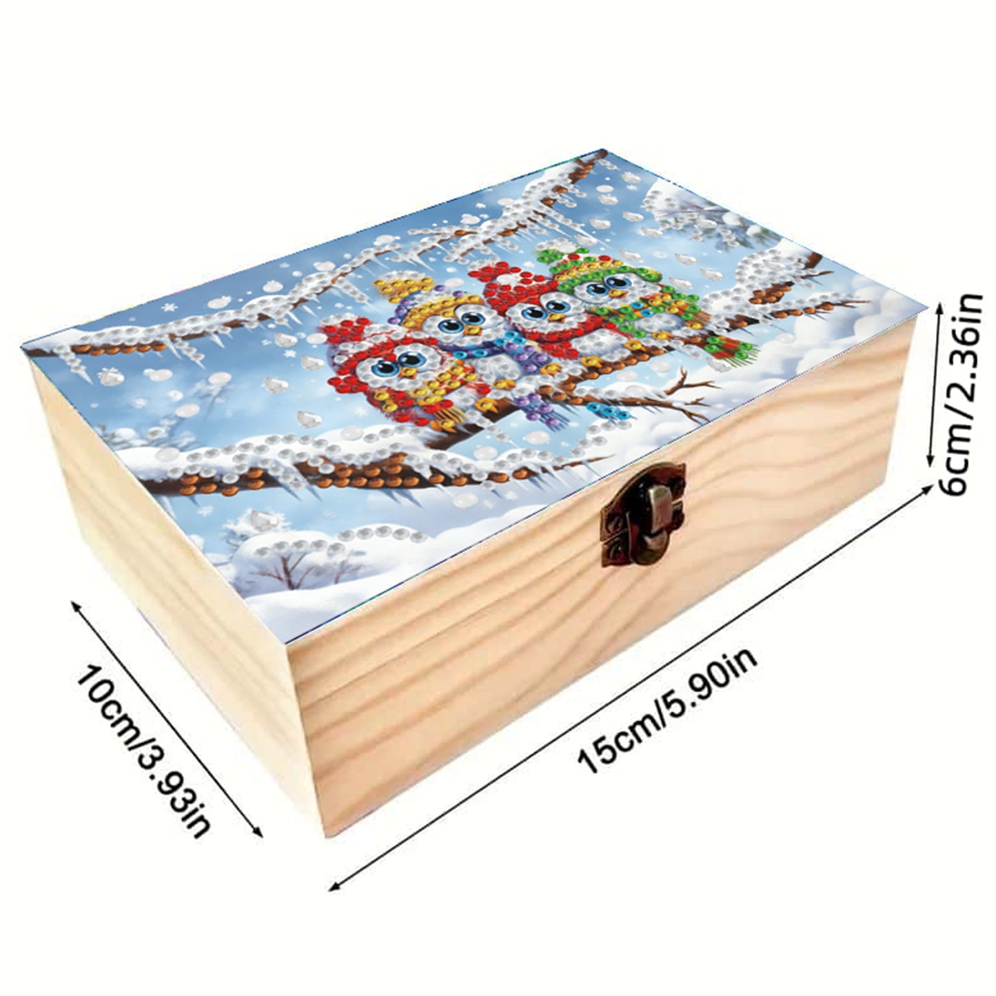 5D DIY Diamond Painting Handmade Wood Storage Box Crystal Storage Case (Owl)