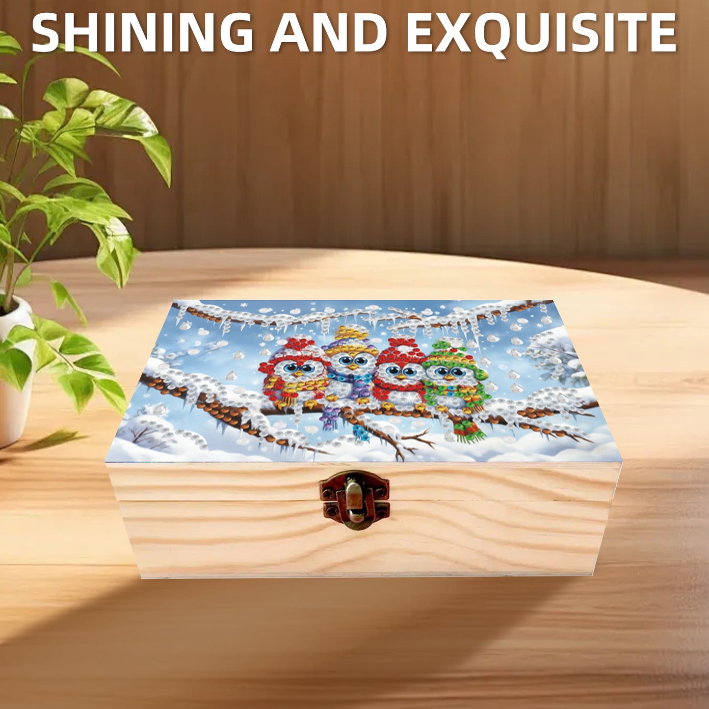 5D DIY Diamond Painting Handmade Wood Storage Box Crystal Storage Case (Owl)